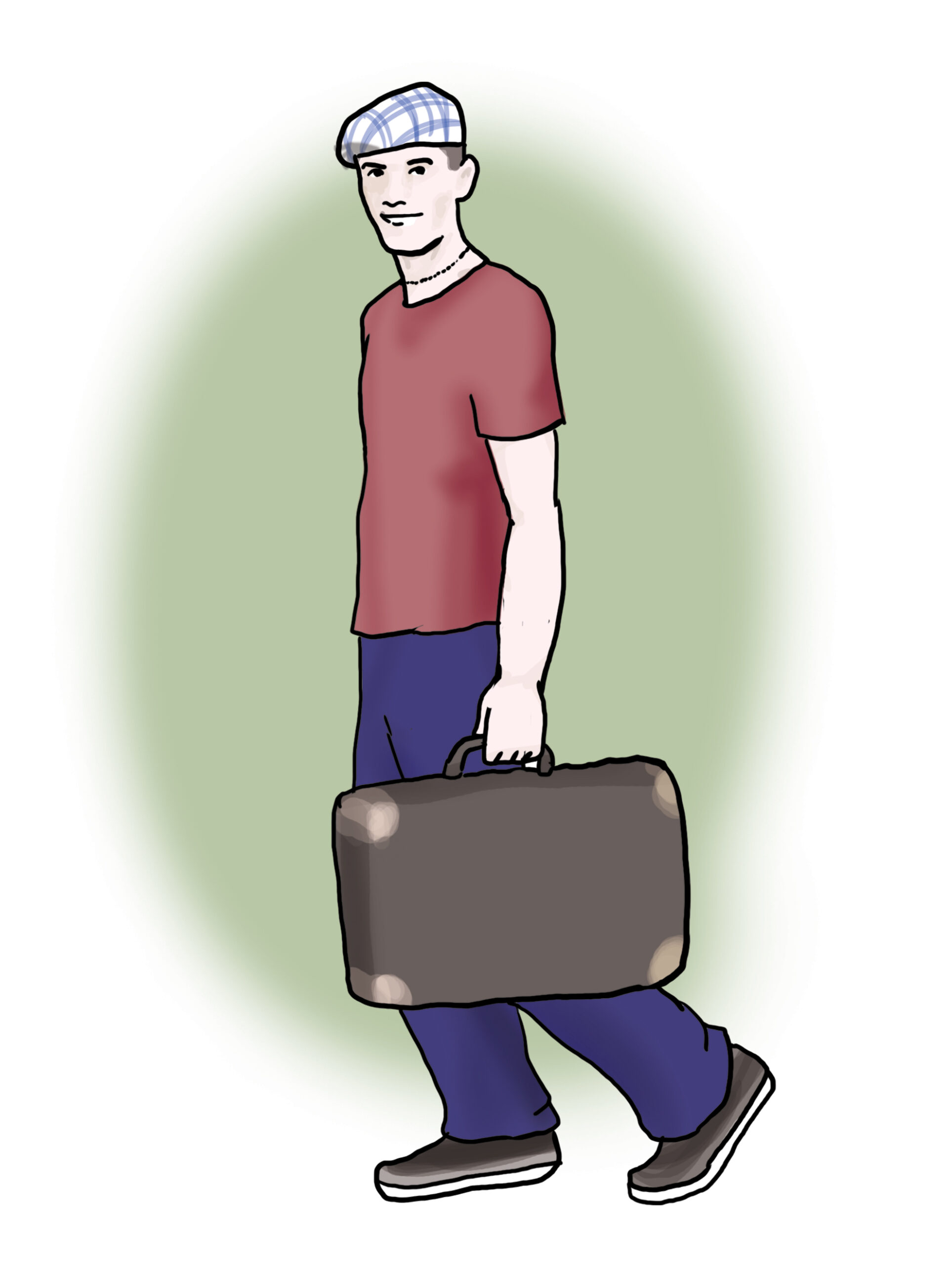 Zeichnung Peron mit einem Koffer